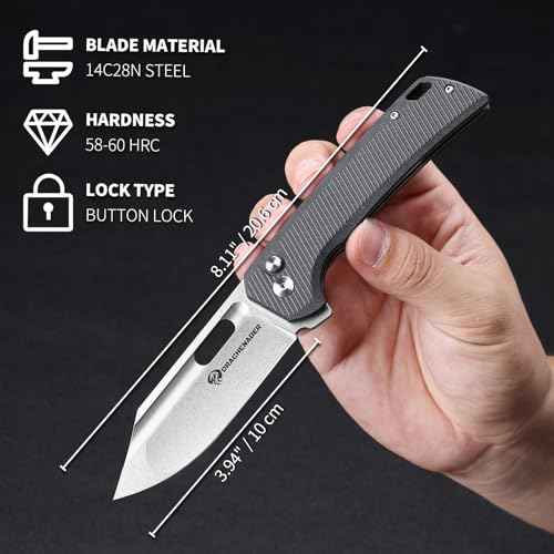 Large Pocket Knife for Men B-26, 8.11" Tactical Folding Knife with 14C28N Blade, G10 Handle, Upgraded Reinforced Lock, Includes Pocket Clip and Nylon Sheath for Camping, Survival