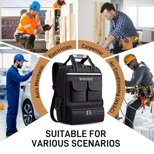 Tool Backpack for Men 18 Inch Heavy Duty Waterproof Multiple Pockets Tool Bag Organizer with Shoulder for Electrician Mechanics HVAC Engineer