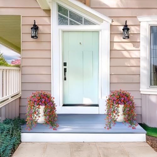Artificial Hanging Flowers Plants for Outdoor Spring Summer Decoration,2 PCS Faux Silk Daisy with Eucalyptus Leaves,UV Resistant Look Real for Outside Home Planter Porch Patio Balcony Yard Decor