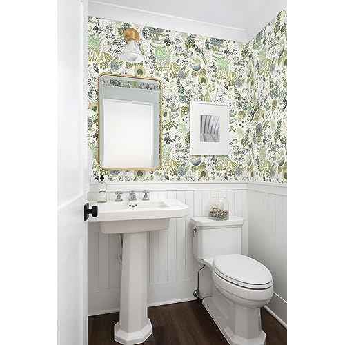 Wudnaye Floral Wallpaper Green Peel and Stick Wallpaper 17.7inch ¡¿ 118.1inch Green Contact Paper Stick and Peel Wallpapers Plants Flower Decorative Contact Paper for Shelves
