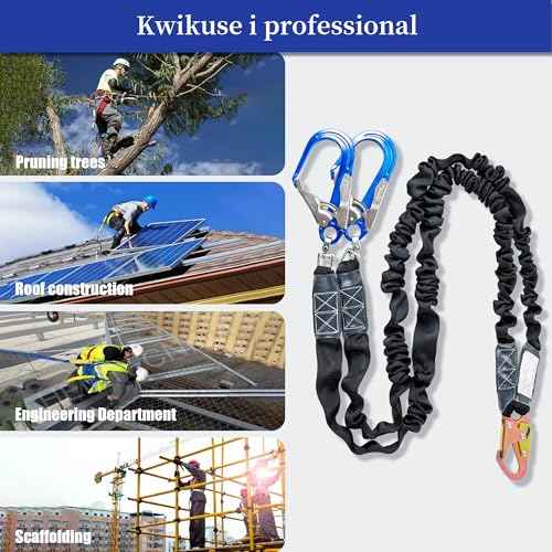 6ft Safety Lanyard Double Leg Internal Shock Absorbing Safety Fall Protection Lanyard with Rope Harness Safety Lanyard Dual Rebar & Snap Hook Roofer Fall Protection Equipment£¨Aluminium Alloy£©
