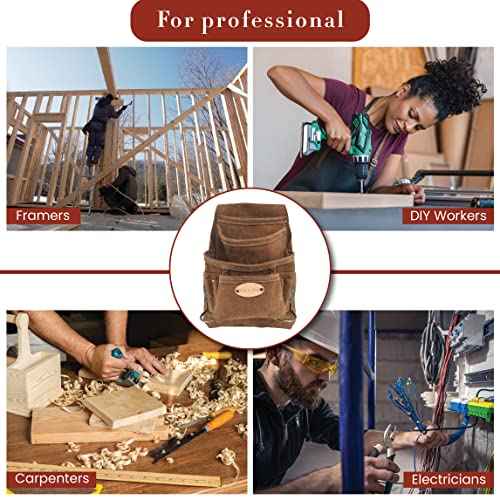 Style n Craft 10-Pocket Carpenter¡¯s Nail and Tool Pouch, Heavy-Duty Suede Leather Pouch, Dark Tan (88923)