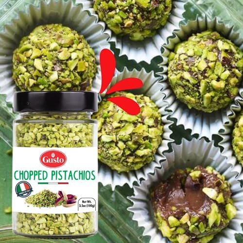 GUSTO ETNA Pistachios Chopped, 3.5 oz (100 g), Sicilian Raw Pistachio Crumbles, Bronte, Sicily, Italy Pistachio Pieces Baking, Cooking, Ice Cream Topping, Pizza Pasta, sanwhich, Non GMO