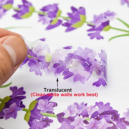Maydahui 6 Sheets Lavender Flowers Wall Decals Garden Purple Floral Wall Corner Stickers(7.25 x 54 Inch) Peel Stick Removable Art Mural Decor for Living Room Nursery Bedroom