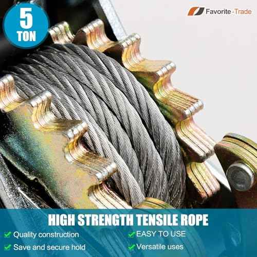 FT Come Along Winch Heavy Duty, 5 Ton (11,023 lbs), 10ft Steel Cable, 3 Hooks, Come Along Tool with Dual Gears, Automotive Hoist Cable Puller for Recovery Gear, Vehicle, Fence (Upgraded Version)