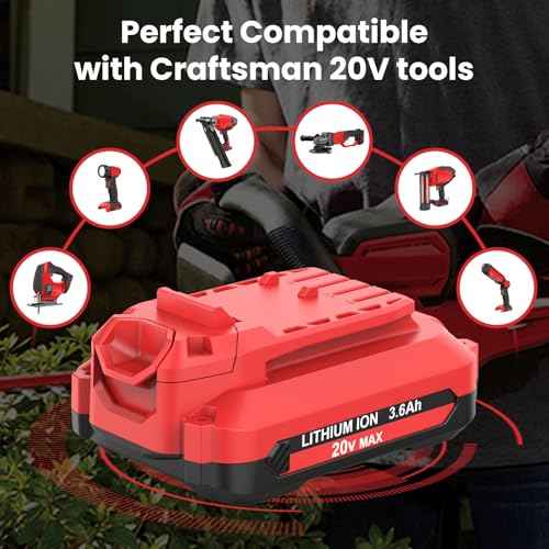 2-Pack 3.6Ah Replacement Battery and Charger for Craftsman 20V Battery Lithium CMCB202 CMCB202-2 CMCB201 CMCB204 CMCB204-2 CMCS300B Compatible with Craftsman Batteries 20V Cordless Power Tools (Red)