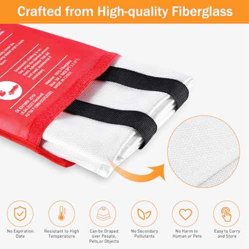Mondoshop Fire Blanket for Home Kitchen Emergency - Fire Suppression Blankets Fireproof Blanket Fire Retardant Blankets for Car, Fireplace, Camping, Picnic, Grill
