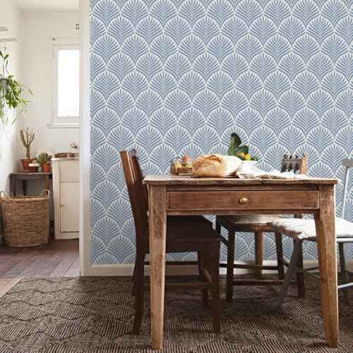 Cohoo Home Blue and White Peel and Stick Wallpaper Modern Navy Blue Contact Paper for Cabinets Drawers Boho Self-Adhesive Wallpaper Geometric Contact Paper Bathroom Bedroom Waterproof 17.3inW 78.7inL