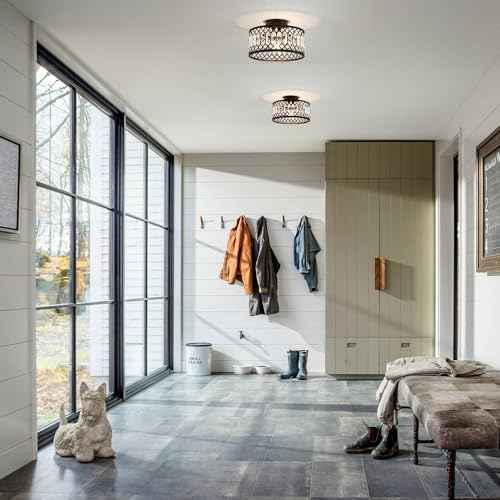 Crystal Black Ceiling Light, Modern Semi Flush Mount Ceiling Light Fixture, Round Small Chandelier for Hallway Entryway Bathroom Bedroom Laundry Room, 1-Light, 11.4 Inch