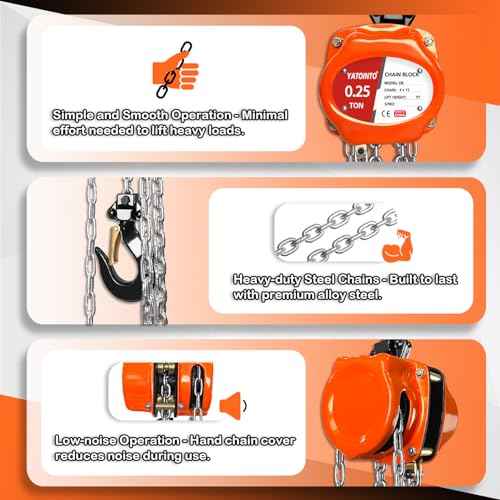 Chain Hoist 1/4 Ton (550Lbs), Portable Mini Hand Chain Hoist Compact 10FT, Manual Chain Block Hoist 10.2" Headroom, Lightweight Industrial Steel for Garages Warehouse Automotive Machinery