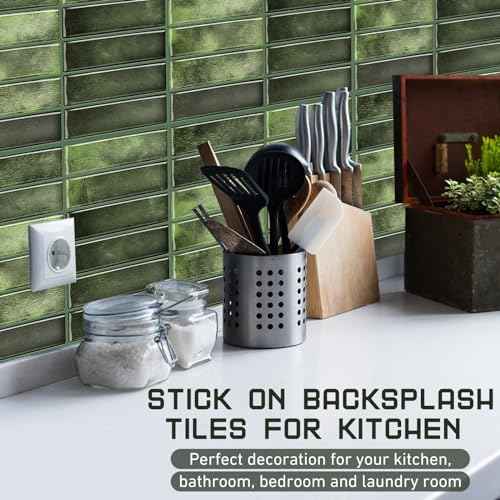 20 Sheets Tile Peel and Stick Backsplash 11.43 x 9 3D Wall Kitchen Stick on Tiles for Kitchen Marble Tiles (Green)