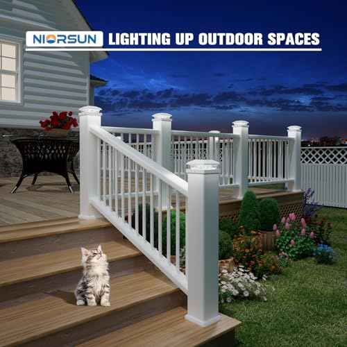 NIORSUN Solar Post Lights Outdoor, Fence Post Solar Lights Cool White, Waterproof, Garden Patio Fence Deck Decor, 4x4 Posts Cap Wood Vinyl, 5x5 Vinyl, White 6 Pack
