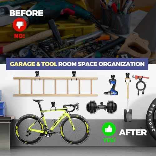 Heavy Duty Garage Hooks, 10 Pack Multi-Functional Garage Tool Organizer Hooks with Non-Slip Coating, Wall Mount Storage Hooks for Garage, Shed, Kitchen, Holds up to 55LBS
