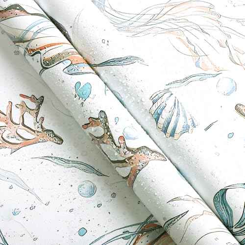 HeloHo Peel and Stick Wallpaper Light Blue Wall Paper Ocean Jellyfish Seaweed Self Adhesive Removable Waterproof Contact Paper for Bathroom Living Room Decor Kids Room Wallpaper 16.1" X 118"