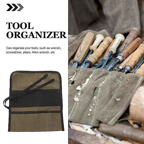 3pcs Chisel Roll, Canvas Roll up Tool Organizer Woodworking Carving Tool Bag 4 Pockets Wrench Holder Pouch for Knives and chisels Storage