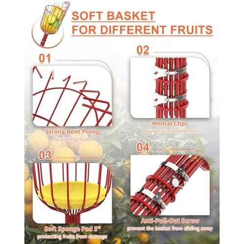 AgiiMan 5 to 20 FT Fruit Picker Pole - Reach to 26 FT Fruit Picker with Telescopic Extension Pole, Lightweight and Sturdy Aluminum Telescopic Pole, Easy to Assemble Fruit Picking Basket
