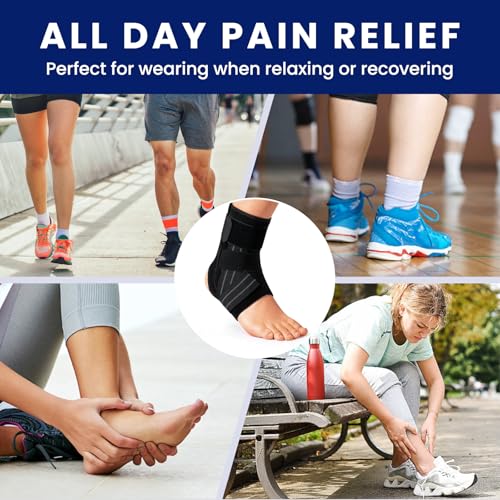 Ankle Brace for Women Men, Adjustable Ankle Support with Side Stabilizers for Ankle Sprained, Achilles, Plantar Fasciitis Injury Recovery