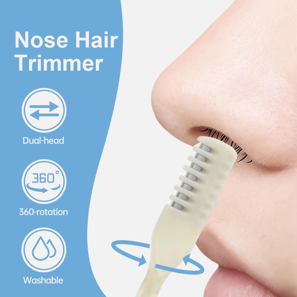 Nasal Hair Cutter, 2025 Upgraded Portable Manual Nasal Hair Trimmer for Women Men, Travel Essentials Nose Hair Remover Grooming Tool for Daily Use Halloween Christmas Gifts (White, 3 Pcs)