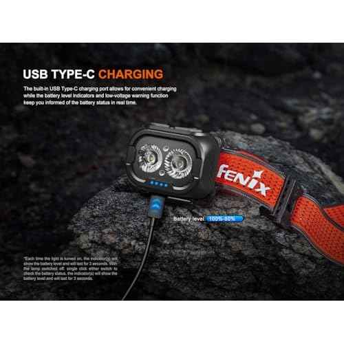 Fenix HL18R-T V2.0 800 Lumen Trail Running Headlamp, USB-C Rechargeable, White and Warm White Lights, Red Lights, Compatible with 3X AAA Batteries, (Black)