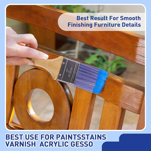 Paint Brushes - 6 Pack, 2" Flat Brushes, Paint Brush Set, Wood Paint Brushes for Walls, Stain & All Oil Paints - Home Improvement - Interior & Exterior Use