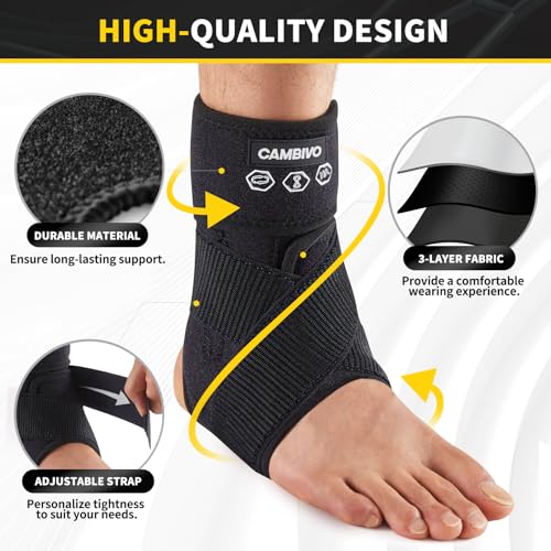 CAMBIVO Ankle Brace for Women & Men, Compression Ankle Support for Sprain & Strain, Achilles Tendonitis, Plantar Fasciitis & Recovery, Ankle Sleeve for Running, Basketball, Football, Daily Use