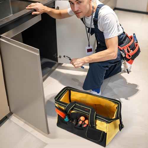 3 Pack Wide Mouth Tool Bag, 13 Inch Waterproof Power Tools Organizer Heavy Duty Drill Bag Electrician Tool Tote for Professionals, Construction Electricians Carpenter and DIY Enthusiasts