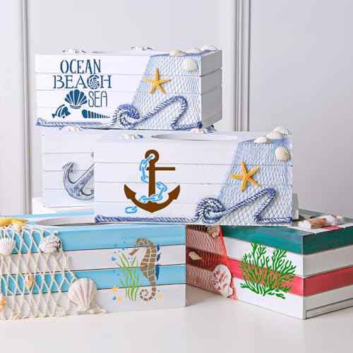 25 PCS Sea Ocean Creatures Stencils Reusable Sea Animal Templates for Painting, Mermaid Stencils for Scrapbooking Drawing Wood Wall Floor Furniture Rock Decor DIY Crafts Projects 5 x 5 Inch