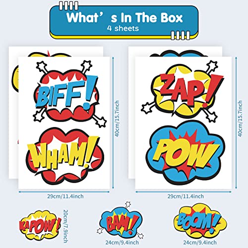 Superhero Wall Decals Peel and Stick Comic Book Sound Effects Stickers Superhero Boom Pow Vinyl Stickers Wall Art Decor