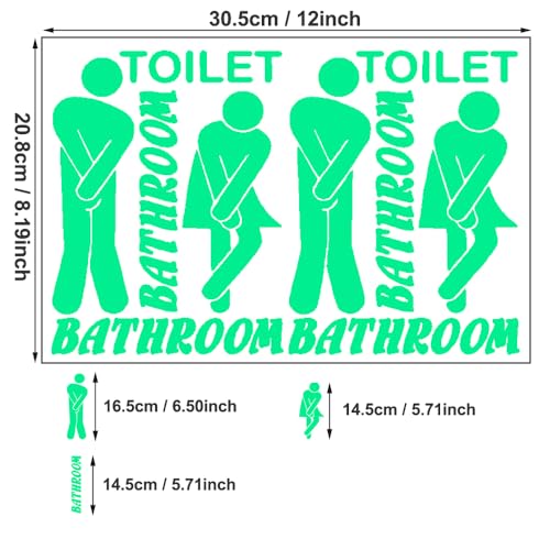 Glow in The Dark Toilet Stickers, Wall Decal for Bathroom and Bath Decorations, PET Waterproof, Kids and Adult Bathroom Signage