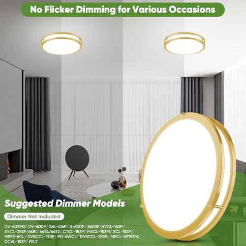 13 Inch Flush Mount Light Fixtures, 2-Pack Gold LED Ceiling Lights with 2700K/3000K/4000K/5000K/6500K 5 Color Temperatures, Modern Round LED Lights for Kitchen Bedroom Bathroom Living Room Closet