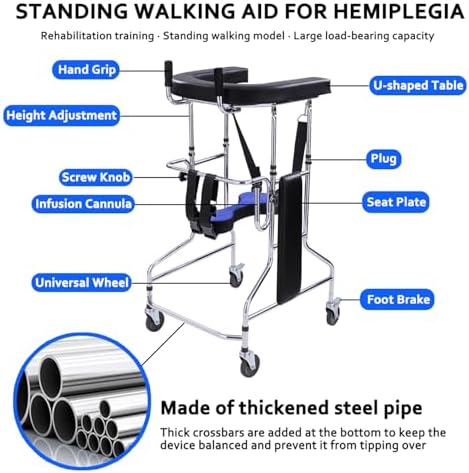 Adult Standing Walker for Seniors, Hemiplegia Lower Limb Rehabilitation Training Standing Frame Anti-Tilt Standing Walker for Disabled, Adjustable Height, with Stands 220lbs (Men's)