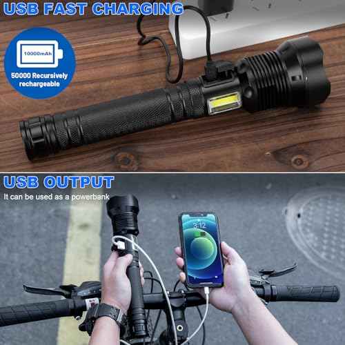 Cinlinso Rechargeable LED Flashlights High Lumens, 99,000 Lumens Super Bright Flash Light with 7 Modes, Powerful Handheld Waterproof Flashlights for Home Emergencies, IPX6 Waterproof