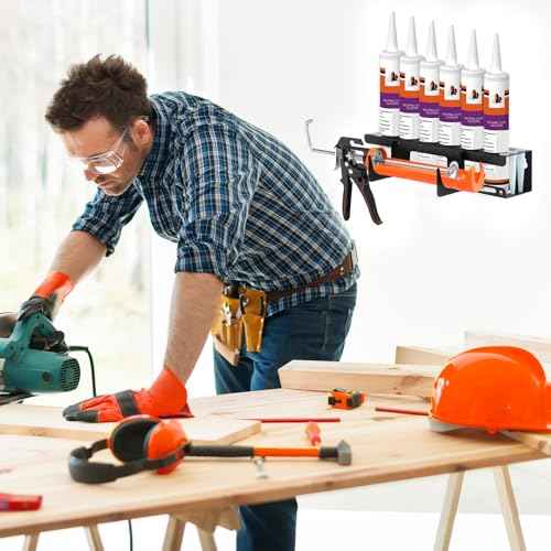 Siligun Caulking Gun Rack, Grease Gun Holder, Wall Mount Silicone Caulking Tools, Work Van Organizers And Storage Tube For Workshop Holds 6 Caulking Tubes And Caulking Nozzle (Black)