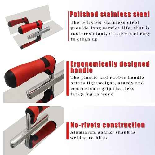 Concrete Tools Set Stainless Steel Flat Finishing Trowel and Pool Trowel Plus Concrete Edger and Groover Stucco Cement Kit Masonry Construction Hand kit