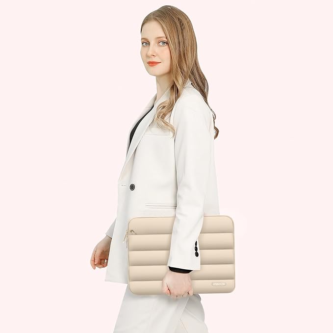 MOSISO Laptop Case 13.3 inch,13-13.3 inch Puffy Laptop Sleeve Compatible with MacBook Air 13.6 M5 M4 M3 M2 M1/Neo/Pro 13/14,HP Dell ASUS Lenovo,Polyester Horizontal Bag with Small Case, Apricot