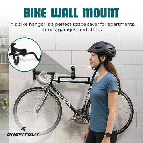 Foldable Bike Wall Mount 1-Pack, Space Saving Horizontal Bike Rack with Adjustable Hanger and EVA Covers, Includes Screws for Garage, Indoor, or Shed