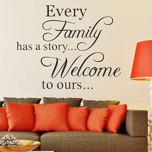 Every Family Has a Story Welcome to Ours Quote Wall Decal, Family Letter Wall Stickers Vinyl Positive Wall Saying Wallpaper Home Decor Art Mural for Living Room Bedroom