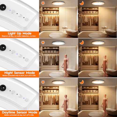 3 Pack Rechargeable Motion Sensor Ceiling Light, Wireless Ceiling Lights Battery Operated Closet Light with Remote, 500LM 3000K/4500K/6500K, 0.55¡È Ultra Thin Lights for Bathroom Hallway Pantry