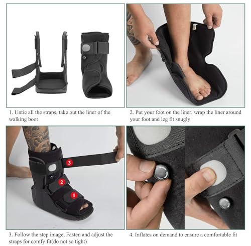 Short Walking Boot, Air CAM Fracture Boot Protection Walker with Plastic Molded Uprights Support for Sprained Ankle Injured Broken Foot Recovery Fits Left or Right Foot Large