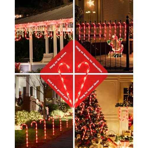 COOLWUFAN 24 Pack Christmas Candy Cane Lights, 17 in Outdoor Pathway Markers with Warm White LEDs, Holiday Decorations for Yard, Lawn, Garden, Walkway, Driveway, Christmas Party