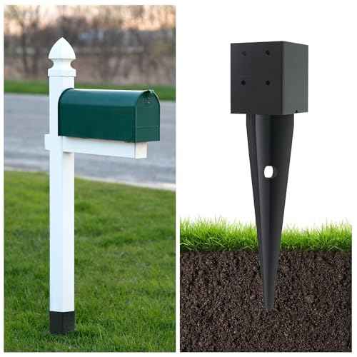 4 Pcs 4x4 Fence Post Anchor Ground Spike16(Inner Size 3.6"x3.6") Black Powder Coated?Mailbox Post Anchors, for Deck,Fence,Railing,Mailbox..