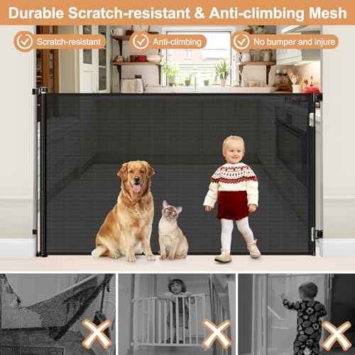 48 Inch Extra Tall Dog Gate Retractable Baby Gates Extra Wide Retractable Dog Gate Indoor 85" Wide Mesh Baby Gates for Doorways Scratch-Resistant 4ft Tall Prevent Kids/Pets from Jumping Over, Black