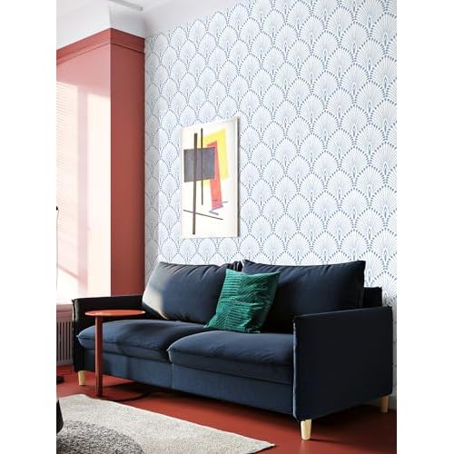 LiKiLiKi Modern Geometric Peel and Stick Wallpaper Blue Wall Paper 16.1"x78.7" Boho Contact Paper Removable Decorative Wallpaper for Bedroom Bathroom Kitchen Cabinets Self Adhesive Decor Vinyl