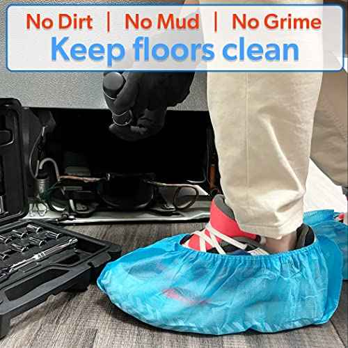 100 Pack Extra Large Blue Shoe Covers Disposable. Non Slip Indoor Reusable Boot Covers. Foot Booties Disposable with Non Skid Treads