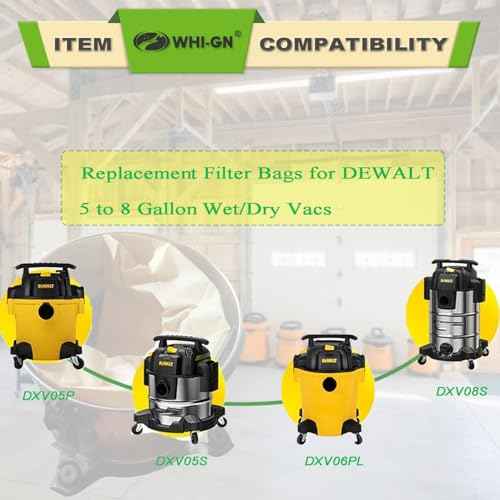 DXVA19-4104 Vacuum Bags compatible with DEWALT Shop Vac 5-8 Gallon Model# DXV08SA, Disposable Dust Collection Filter Bags(15 Pack)