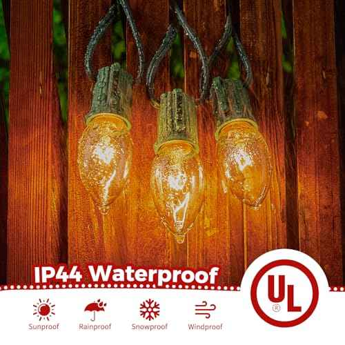 Minetom C9 Clear Christmas String Lights, 50FT 50 Bulbs Bright & Warm Outdoor Christmas Lights, Long Life C9 String Lights for Tree Patio Gazebo Wreath, Green Wire