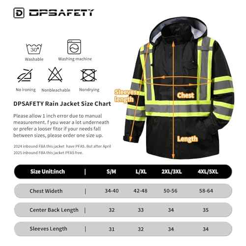 Reflective Rain jackets for men waterproof,Hi Vis Safety Coat With Reflective Strips£¬High Visibility Class 3 Rain jackets With 2 large pockets£¬Zipper,Black £¬LG/XL