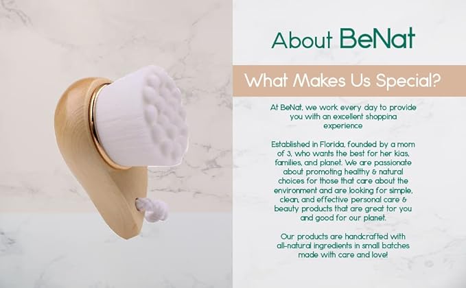 BeNat. Facial Bamboo Wood Handle Cleansing Brush. Extra-Soft Fiber Facial Brush. White.