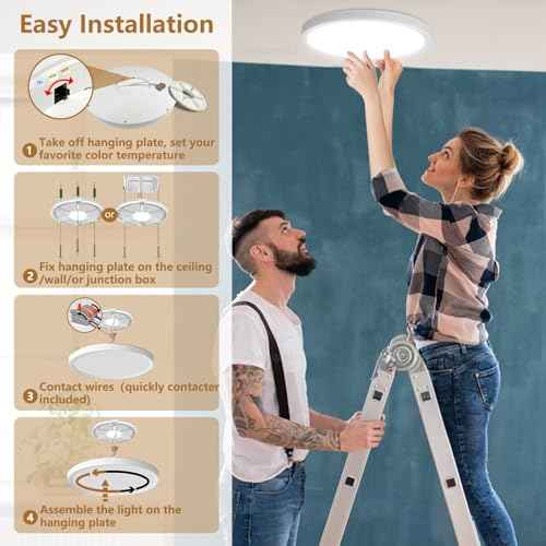 6PK 12 Inch LED Flush Mount Ceiling Light, 24W, 2520LM, 3000K/4000K/6000K CCT Selectable, 0.9inch Super Slim LED Ceiling Light Fixture, Low Profile Round Flat Panel Light for Bedroom,Kitchen,Hallway