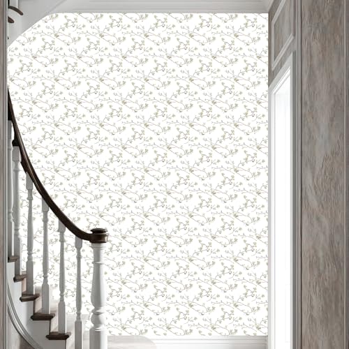 Modern Floral Peel and Stick Wallpaper Boho Green Leaf Branches Contact Paper for Cabinets Self-Adhesive Removable Wallpaper for Bedroom Farmhouse Contact Paper for Bathroom Waterproof 17.5" x 118"